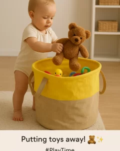 Spacious laundry basket for storing clothes, blankets, toys, and laundry essentials.